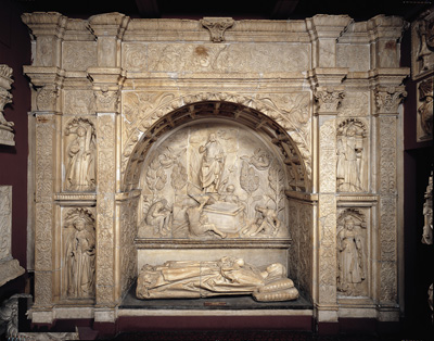 Effigy of Mencía Enríquez de Toledo, Relief of Resurrection, and Female Saints