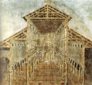 Ancient fresco of the Constantinian basilica of St. Peter's in the fourth century.